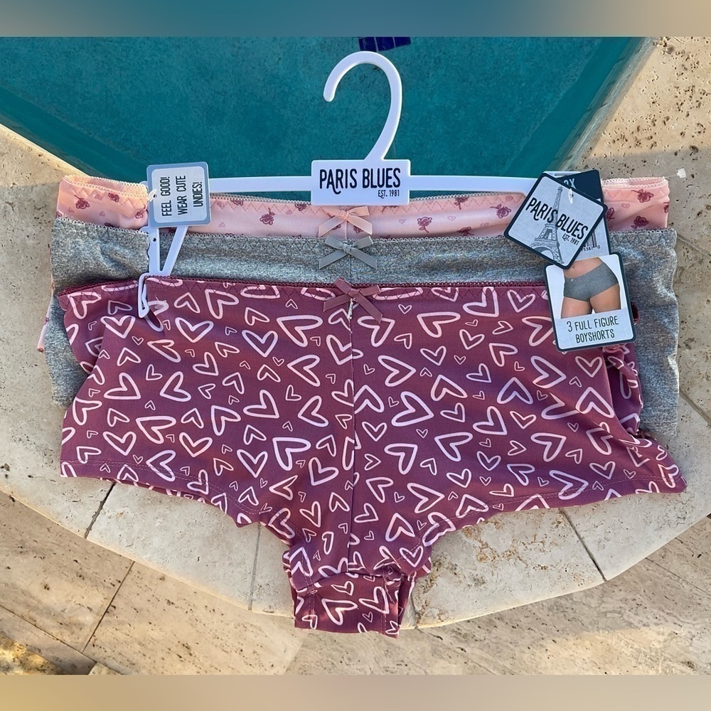 Paris Blues Womenโs 3 Pairs Full Figure Boyshorts panties Size 2X